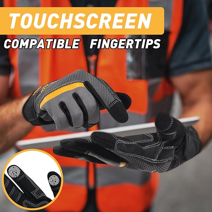 HANDLANDY Work Gloves for Men & Women, Utility Mechanic Working Gloves Touch Screen, Flexible Gardening Gloves for Yard