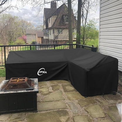 Kipiea Patio L-Shaped Sectional Sofa Cover, 420D Heavy-Duty Oxford Fabric Outdoor Sectional Cover with 6 Windproof Buckles, No Tears Anti UV No Fading (Right Facing, 104" x 83" L x 33.5" D x 31" H)