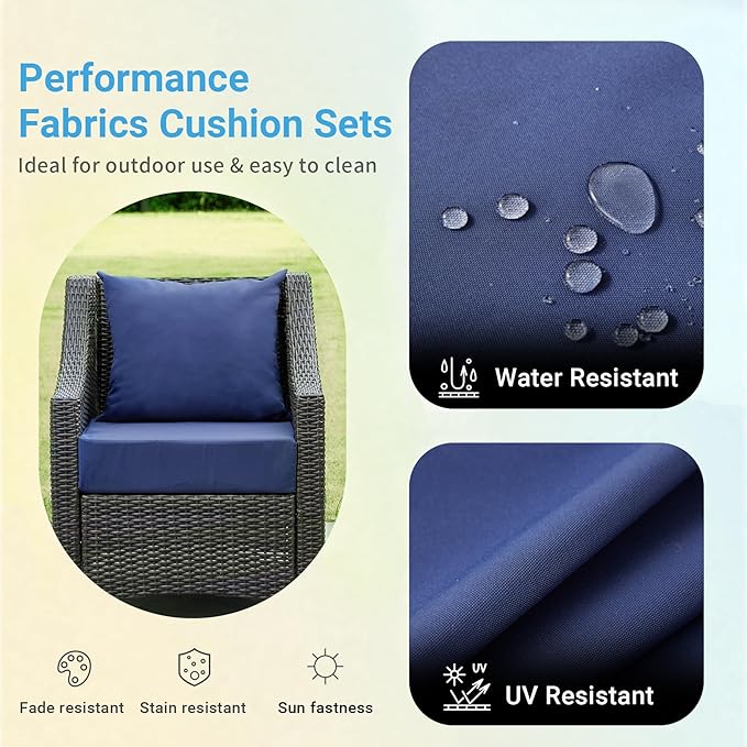 Outdoor Cushions for Patio Furniture,Outdoor Seat Cushion Set 24 x 24 x 4 Inch,Waterproof & Fade Resistant Outdoor Chair Cushions, Patio Chair Cushion, Navy Blue