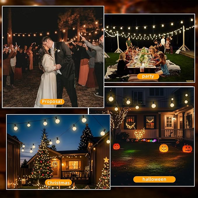 56Ft Outdoor String Light: G40 Waterproof Patio Lights with 25+2 Shatterproof Bulbs-Connectable Hanging Christmas Lights for Backyard, Porch, Deck, Balcony, Garden, Home Decor