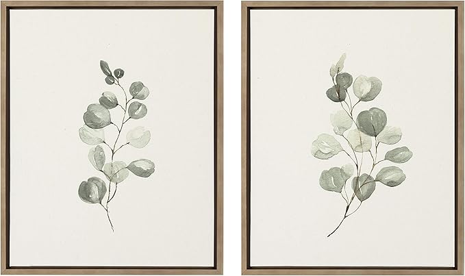 Kate and Laurel Sylvie Eucalyptus Framed Linen Textured Canvas Wall Art Set by Maja Mitrovic of Makes My Day Happy, 18x24 Gold, Decorative Botanical Art for Wall