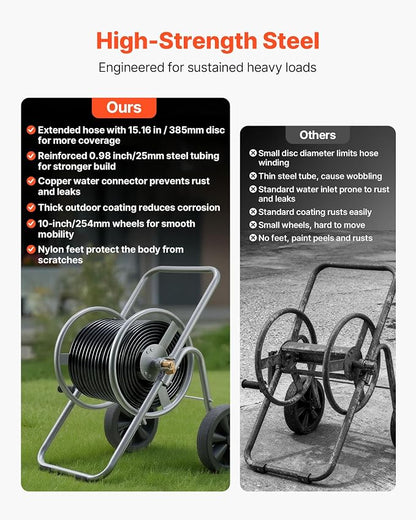 VEVOR Hose Reel Cart, 200/300 ft High-Pressure Garden Hose Cart, Hoses Reel Carts with Two Wheels, Handle & Heavy-Duty Mesh Storage Basket, Portable Hoses Reels for Garden Watering, Car Washing