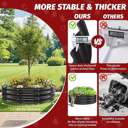 12 Inch Tall Heavy-Duty Round Steel Rised Garden Bed – Wave-Shaped Design Galvanized Metal Planter Box for Vegetables Flowers Succulent at Patio/Garden Outdoor (Black, 48" Diameter)
