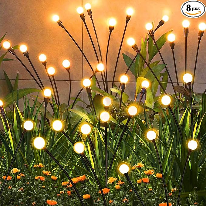 ZFNN Solar Garden Lights Outdoor, 8 Pack Solar Firefly Lights, Starburst Swaying Lights, Waterproof Garden Decor for Yard Patio Pathway Lawn, Gardening Gifts for Women, White