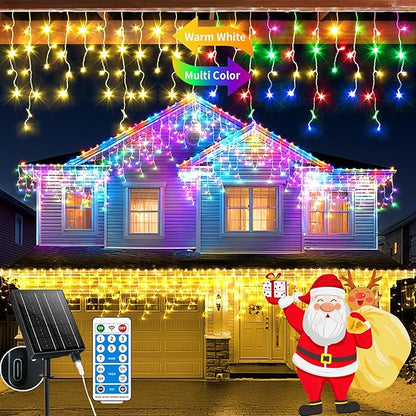 Solar Icicle Lights for Outside 66+16Ft 660LED Christmas Lights Outdoor Decorations Dual Color Changing Connectable Rechargeable Dimmable Remote Twinkle Fairy String Lights for Xmas Eaves House Roof