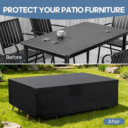 DUMOS Outdoor Furniture Cover Rectangular Heavy Duty 600D Waterproof UV Resistant Patio Sofa Couch Sectional Cover for Deck Table Chairs Backyard Dining Sets, 126"L x 63"W x 28"H, Classic Black