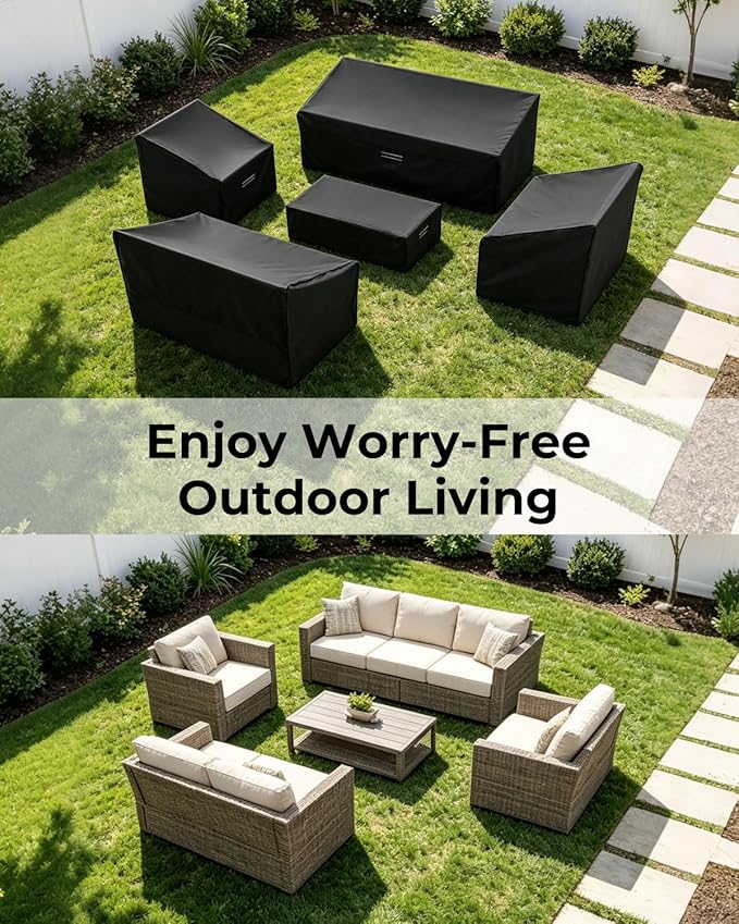 loriano Patio Furniture Covers, 5 Piece Outdoor Furniture Cover Waterproof, 420D Patio Furniture Cover Set, Lawn Patio Set Covers Black