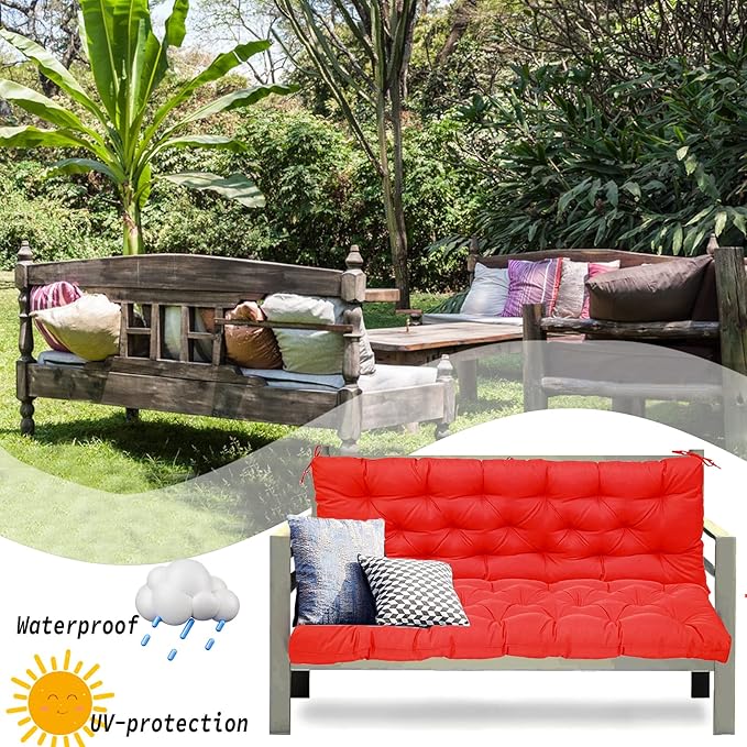 Replacement Cushions for Swing, Swing Cushions 3 Seater Replacement, Waterproof Thicken Washable Pad Cushion for Outdoor Indoor Furniture Swing Patio (red, 40x47 inch)