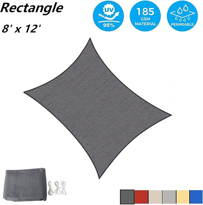 AsterOutdoor Sun Shade Sail Rectangle 8' x 12' UV Block Canopy for Patio Backyard Lawn Garden Outdoor Activities, Graphite