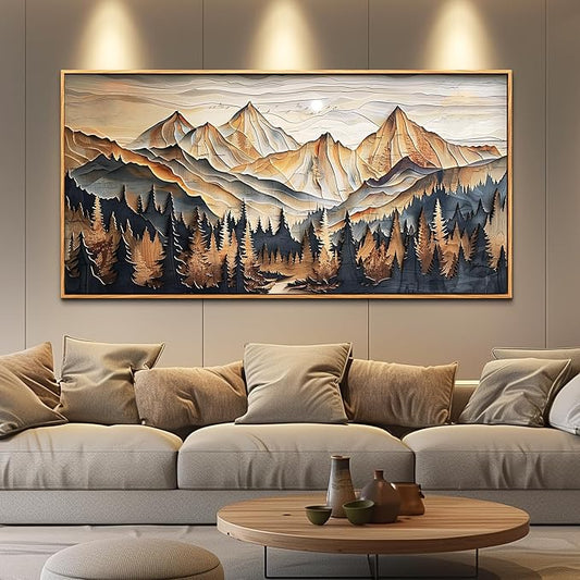 QIYILEXWART Wood Farmed Large Wall Decor For Living Room Canvas Wall Art For Office Modern Wall Decorations For Bedroom Mountain Landscape Painting Abstract Pictures Artwork Room Home Decor 24x48 In