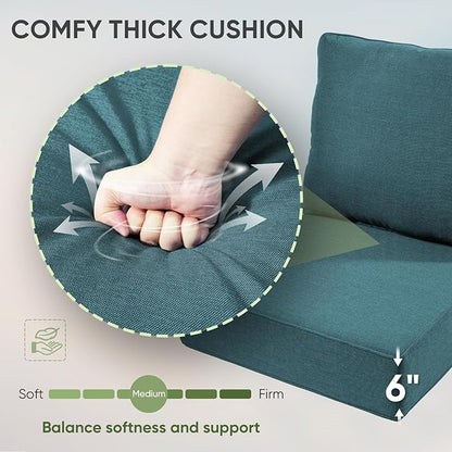 Outdoor Chair Cushion Set, 24x24 Waterproof Patio Chair Cushions, 6" Thickened Seat Cushion for Outdoor Chairs and Couch, Include 1 Back & 1 Seat Cushion, Thick/PeacockGreen