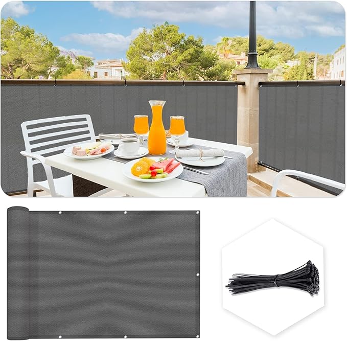 SUNLAX Custom Size 3.3'x12' Dark Grey Fence Covering Privacy Screen Windscreen with Bindings & Grommets,Heavy Duty for Commercial and Residential, 90% Blockage, Cable Zip Ties Included