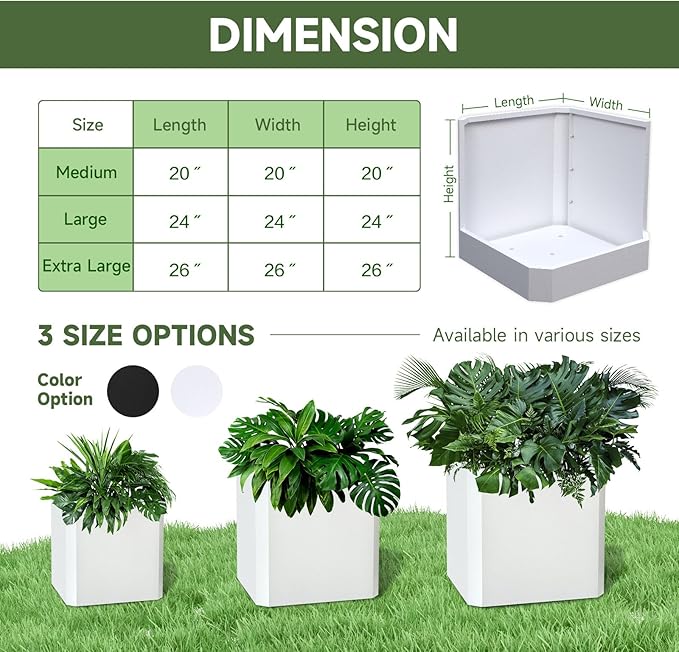 Steel Planter Box-20"x20"x20"-Large Square Planter Box-Outdoor Indoor-White Metal Planter Box Cube Steel Planters Heavy Duty Commercial Residential for Porch Patio Home Garden Hotel