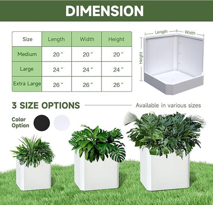 Steel Planter Box-20"x20"x20"-Large Square Planter Box-Outdoor Indoor-White Metal Planter Box Cube Steel Planters Heavy Duty Commercial Residential for Porch Patio Home Garden Hotel