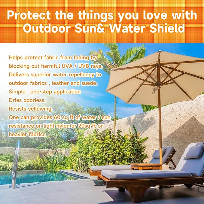 Water & Sun Shield Outdoor Fabric Spray - Cooling UV Protection, Waterproof & Fade-Resistant Spray for Patio Furniture, Awnings, Tents (Refreshing, Quick-Dry) (1)