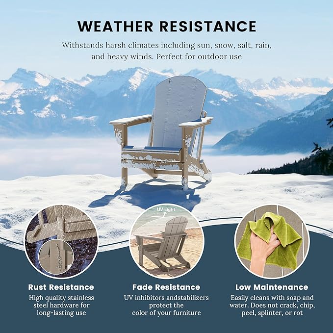 Westin Outdoors Laguna WO Home Furniture Adirondack Chair 4 PC Set Classic Outdoor Patio Folding Chair for Bon Fire Pit Lawn Backyard Beach Plastic Weather-Resistant (WeatherWood)
