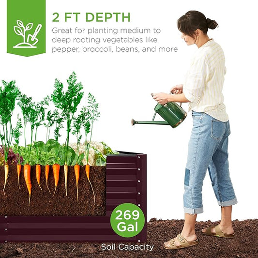 Best Choice Products 6x3x2ft Outdoor Metal Raised Garden Bed, Deep Root Box Planter for Vegetables, Flowers, Herbs, and Succulents w/ 269 Gallon Capacity - Burgundy
