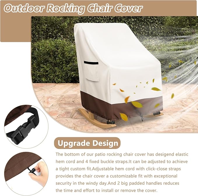 Rocking Chair Cover 4 Pack 600D Heavy Duty Waterproof - Patio Furniture Covers for Outdoor Rocking Chairs - All Weather Protection 27x34x45 Inches Beige