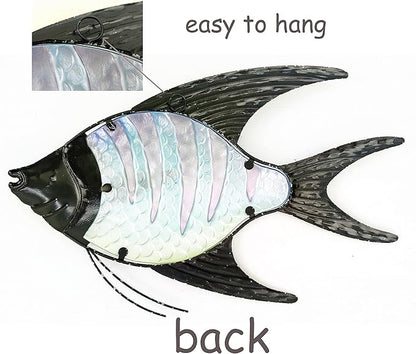 JOYBee 16.25Inch Large Metal Fish Wall Art Décor -Christmas Decorations-Perfect for Coastal，Nautical，Beach Or Boat-Decorations for Indoor Outdoor Kitchen Bathroom Patio Pool or Porch(Blue)