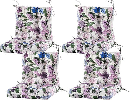 ARTPLAN Seat/Back Outdoor Chair Cushion,Set of 4 Patio Chair Cushion with Tie,Tufted Replacement for Patio Furniture,40x20x4 Inches,4 Count,Floral