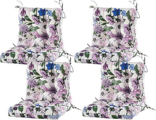 ARTPLAN Seat/Back Outdoor Chair Cushion,Set of 4 Patio Chair Cushion with Tie,Tufted Replacement for Patio Furniture,40x20x4 Inches,4 Count,Floral