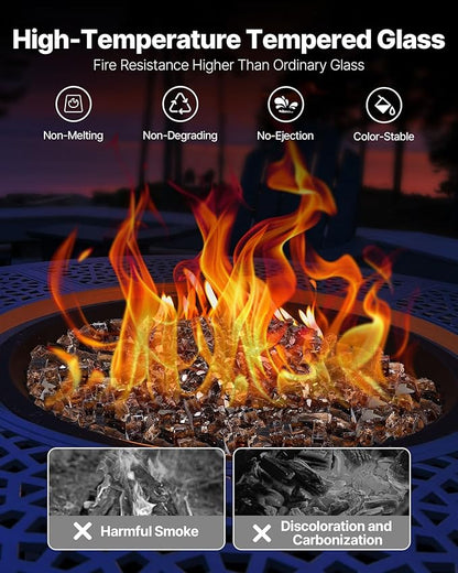 VEVOR Fire Glass, 10 LBS / 4.5 KG High-Temperature Resistant Fireplace Rocks, 1/2-Inch / 12.7 mm Reflective & Smokeless Firepit Glass Rock, High Luster Stone Landscaping for Fire Pit Table, Copper