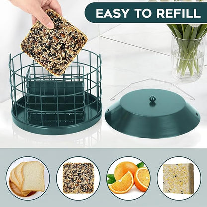 Gbekery Caged Suet Bird Feeder for Outdoors Hanging, Squirrel Proof Double Suet Feeder for Small Birds, Metal Cage with Detachable Hook, Large Space, Outdoors Weatherproof, Green