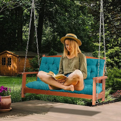Swing Replacement Cushions with Backrest, 2 or 3 Seater Waterproof Non-Slip Overstuffed Swing Pad, Indoor/Outdoor Bench Cushion for Porch Chair Swing Garden Furniture(Lake Blue 40 * 40 in)