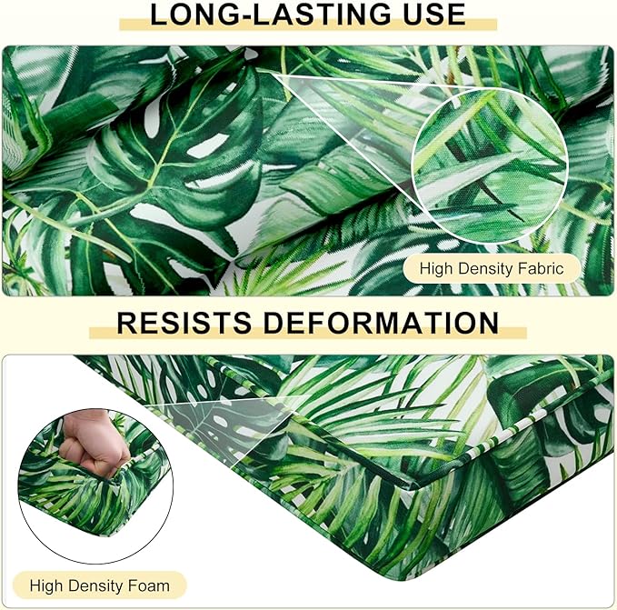 downluxe Outdoor Chair Cushions Set of 4, Waterproof 19" x 19" x 3" Patio Chair Cushion with Non-Slip Ties & Handle, Square Outdoor Cushion for Patio Furniture with Removable Cover, Palm Leaves