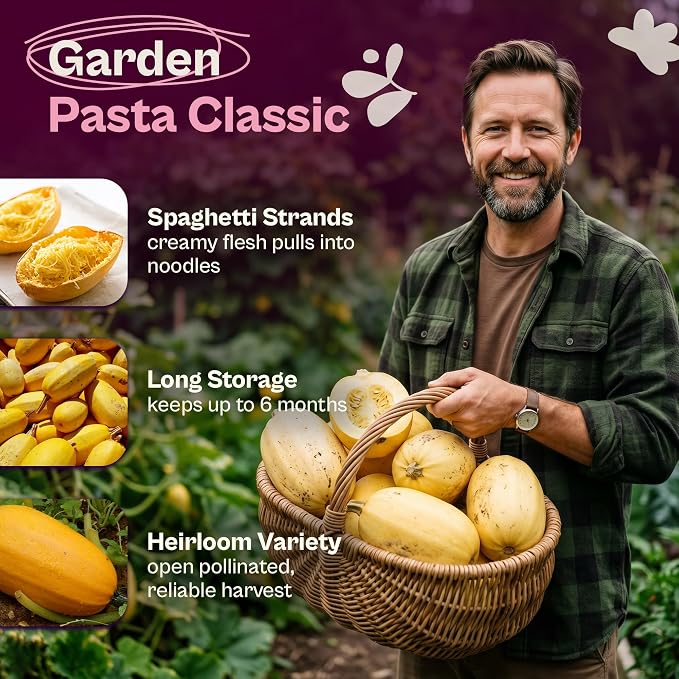 SVI 35 Winter Spaghetti Squash Seeds (Cucurbita Pepo) – Yellow Winter Squash Spaghetti Seed Packets, Long Storage – Heirloom Vegetable Seeds for Outdoor Vegetable Garden, Raised Beds, Peat Pots