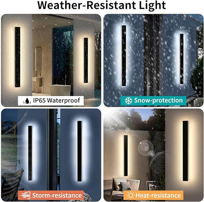 Mikeru 3CCT Dimmable Outdoor Wall Sconce 47.2" IP65 Waterproof -2Pack Modern Black Exterior Light with Remote Control, Adjustable 3000K/4500K/6000K for Porch, Patio & Commercial Spaces | Hardwired
