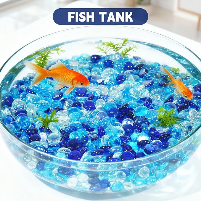 10 Pounds Fire Glass Rocks, 3/4 Mixed Color Fire Glass Beads for Propane Fire Pit, Fireplace and Outdoor Decorative (Caribbean Blue+Cobalt Blue+Crystal Ice)