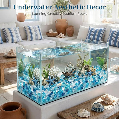 DomeStar 150PCS Assorted Blue Fake Ice Rocks Vase Fillers, Aquarium Gravels Small Stones for Fish Tanks Decorations Home Table Scatter