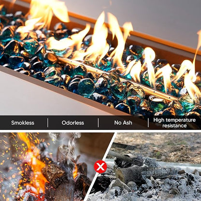 Mr. Fireglass 10 Pounds Diamond Fire Glass, 1 inch High Luster Reflective Fire Pit Glass Rocks for Propane & Natural Gas Fire Pits Fireplace & Lanscape, Caribbean Blue