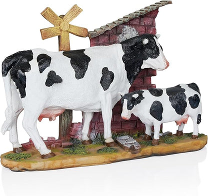 Alpine Corporation 11" Tall Outdoor Cow and Calf Statue, Stylish Weatherproof Garden Decor, Multicolor