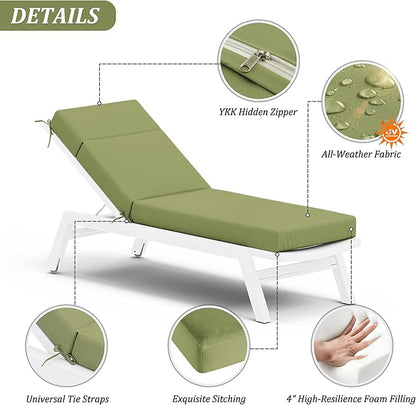 Chaise Lounge Cushion for Outdoor Furniture, Waterproof Fade and Tear Resistant Lounge Deck Chair Cushions for Patio Lawn Pool Resort Hotel
