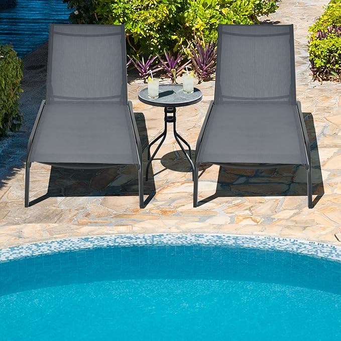 COSTWAY Outdoor Chaise Lounge with Wheels, 6-Position Adjustable Tanning Chair with Stable Aluminum Frame, Portable Sun Bathing Lounge Chair for Backyard, Garden, Poolside (Grey)