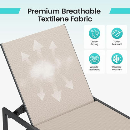 Amopatio Outdoor Lounge Chairs Poolside Chaise Lounge for Patio | Weather Resistant Rust Free Frame Breathable Textilene 5-Position Adjustable Backrest 400 LBS Capacity