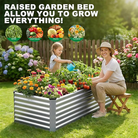 6x3x2FT Galvanized Raised Garden Bed, Outdoor Metal Raised Planter Box for Vegetables, Elevated Rust-Resistant Rectangle Gardening Container Kit with Reinforced Panels for Backyard,Patio(Silver)
