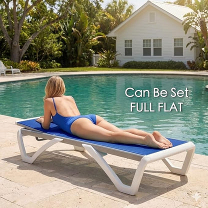 Kozyard Outdoor Chaise Lounge Chair Set, Fully Flat Adjustable Patio Lounger with Aluminum Frame & Resin Legs, Textilene Fabric for Poolside, Backyard & Beach (Blue, Chair + Table)