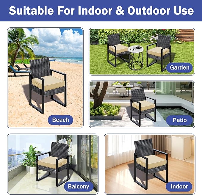IASEAHK Patio Chair Cushions, 19" x 19" x 3" Outdoor Chair Cushions Set of 4, Waterproof Outdoor Cushions for Patio Furniture, Outdoors Seat Cushions Set of 4 with Handle and Ties, Light Khaki