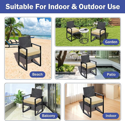 IASEAHK Patio Chair Cushions, 19" x 19" x 3" Outdoor Chair Cushions Set of 4, Waterproof Outdoor Cushions for Patio Furniture, Outdoors Seat Cushions Set of 4 with Handle and Ties, Light Khaki
