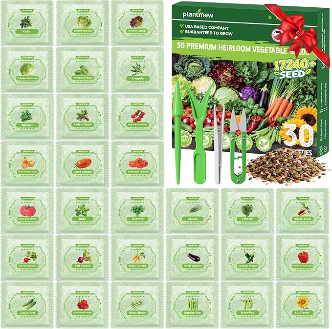 30 Vegetable Seeds Variety Pack - 17,200+ Heirloom Vegetable Seeds for Planting, Non-GMO Seed Packets with Tomato, Lettuce, Pepper, Cucumber for Indoor, Outdoor, Greenhouse & Hydroponic Gardening