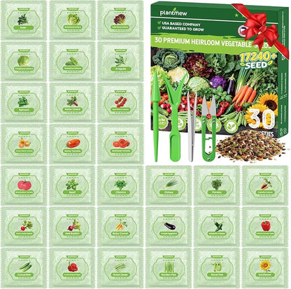30 Vegetable Seeds Variety Pack - 17,200+ Heirloom Vegetable Seeds for Planting, Non-GMO Seed Packets with Tomato, Lettuce, Pepper, Cucumber for Indoor, Outdoor, Greenhouse & Hydroponic Gardening