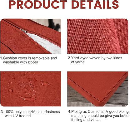 ARTPLAN Olefin 24x24 Deep Seat Patio Cushions for Outdoor Furniture,Extra 6 inch Thick,Back 18"x24",Removable,Replacement,Solid/Floral,Outdoor/Indoor,Brick Red