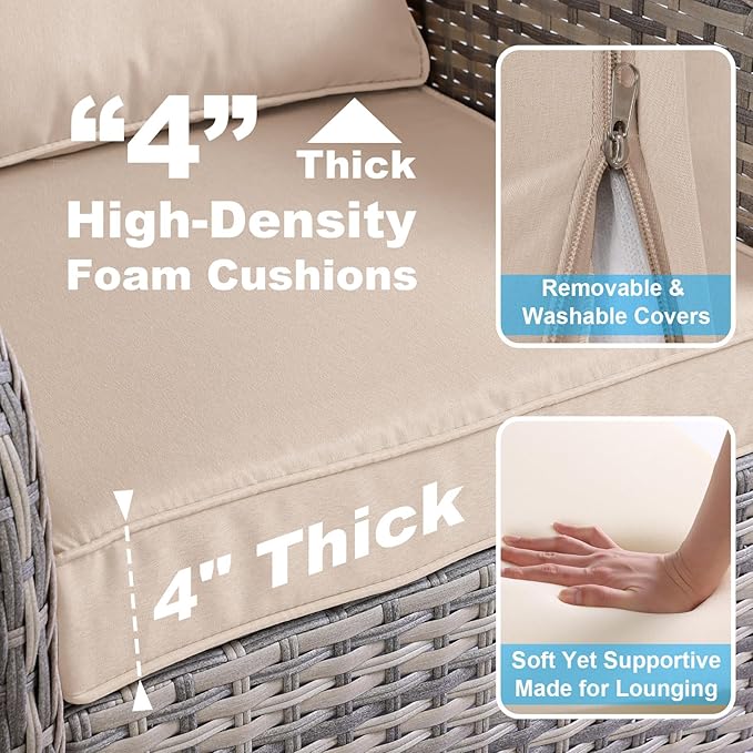 5-Piece Small Patio Furniture Set, Outdoor Swivel Rocking Chairs Set with Ottomans, Patio Bistro Set for Balcony, Deck, Porch, Khaki