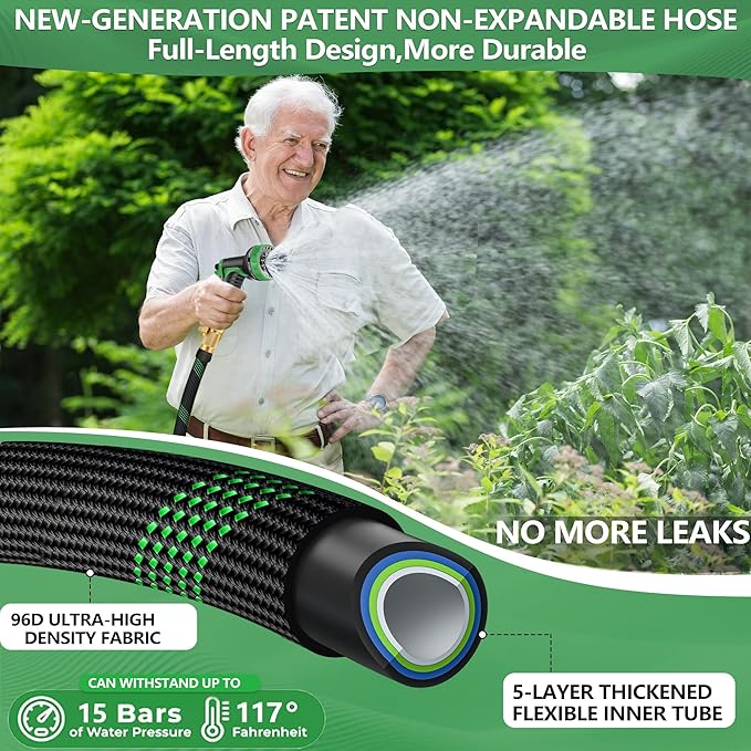 150 FT Non-Expanding Garden Hose, 2026 New Upgrated Non-Expandable Garden Water Hose - Ultra-Light & Flexible Burst-Resistant, Kink-Free Garden Hoses, All-Weather Use for Lawns, Gardens,Outdoor
