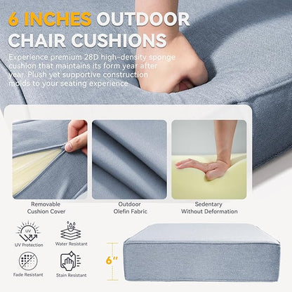 Outdoor Cushion Set for Furniture Patio Furniture, UV Resistant, Water Resistant - 6 Inch Thick Foam Garden Cushions – 22x24 Inch Patio Seat Covers for Chair/Sofa/Couch | Baby Blue | 8-Pack |