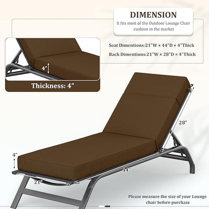 Chaise Lounge Cushions Outdoor, 72" L X 21" W X 4" D Lounge Chair Cushions for Outdoor Furniture, High-Density Foam Outdoor Chaise Cushion-Waterproof Fade-Resistant ThickPatio lounge chair cushion