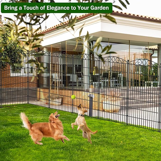 10 Panel No Dig Decorative Garden Fence - 48in H x 22.6 ft L, Tall Animal Barrier for Dogs Rabbits, Rustproof Metal Wire Panels for Yard, Patio, and Outdoor Border Use